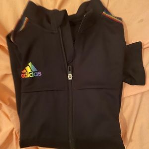 Adidas zip up jacket with multi Color stripes